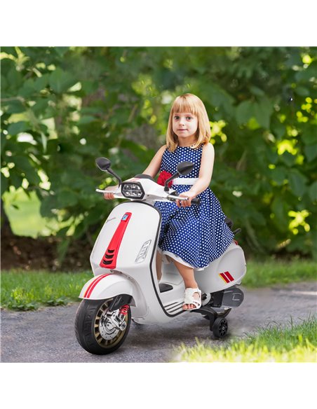 AIYAPLAY 12V Vespa Licensed Kids Electric Motorbike w/ Music, Headlights, FM Radio, for 3-6 Years - White 370-320V71WT - pic 91920 | FastDaddyshop