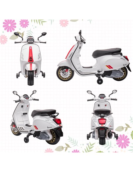 AIYAPLAY 12V Vespa Licensed Kids Electric Motorbike w/ Music, Headlights, FM Radio, for 3-6 Years - White 370-320V71WT - pic 91926 | FastDaddyshop