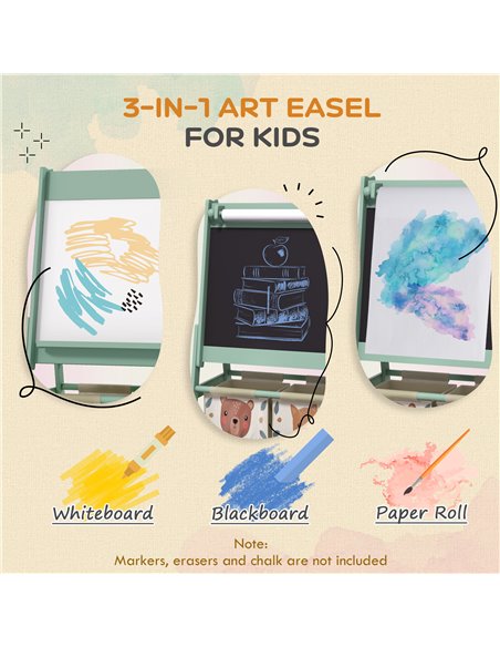 AIYAPLAY Three-In-One Kids Easel with Paper Roll, Art Easel, with Storage - Green 3B0-011V80GN - pic 91931 | FastDaddyshop