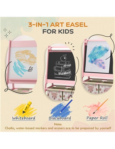 AIYAPLAY Three-In-One Kids Easel with Paper Roll, Art Easel, with Storage - Pink 3B0-011V80PK