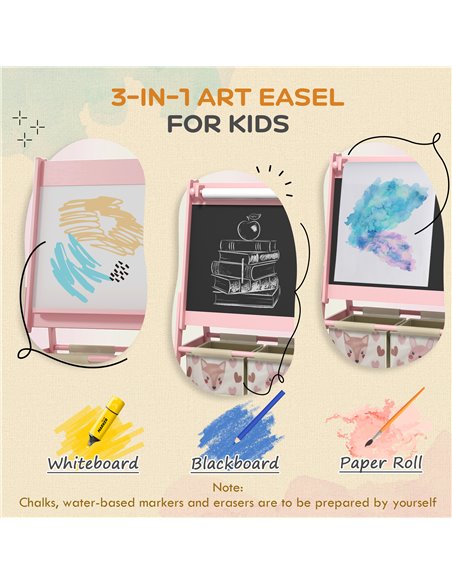 AIYAPLAY Three-In-One Kids Easel with Paper Roll, Art Easel, with Storage - Pink 3B0-011V80PK - pic 91940 | FastDaddyshop