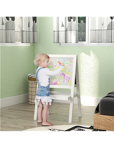 AIYAPLAY Double-Sided Kids Easel, Art Easel for Toddlers, 2-in-1 Kids Whiteboard Blackboard with Storage Shelf for Ages 18-48 Mo
