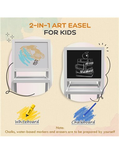 AIYAPLAY Double-Sided Kids Easel, Art Easel for Toddlers, 2-in-1 Kids Whiteboard Blackboard with Storage Shelf for Ages 18-48 Mo