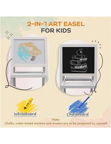 AIYAPLAY Double-Sided Kids Easel, Art Easel for Toddlers, 2-in-1 Kids Whiteboard Blackboard with Storage Shelf for Ages 18-48 Mo - pic 91949 | FastDaddyshop