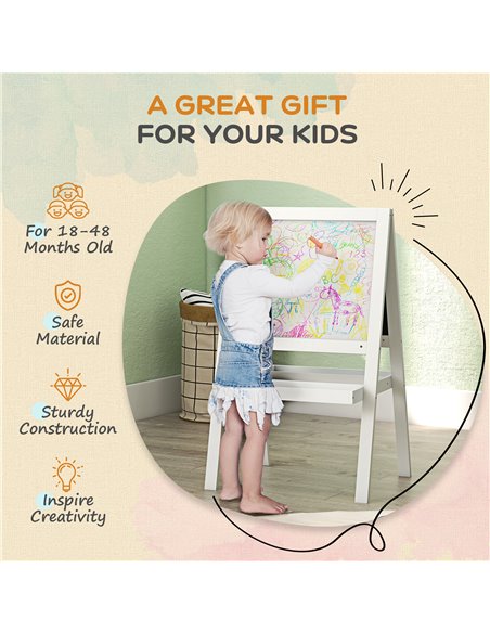 AIYAPLAY Double-Sided Kids Easel, Art Easel for Toddlers, 2-in-1 Kids Whiteboard Blackboard with Storage Shelf for Ages 18-48 Mo - pic 91951 | FastDaddyshop