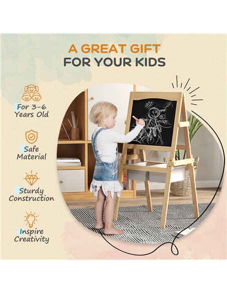 AIYAPLAY Kids Easel with Paper Roll, 3 in 1 Art Easel for Toddlers, Double-Sided Kids Whiteboard Blackboard w/ Storage Baskets,  - pic 91960 | FastDaddyshop