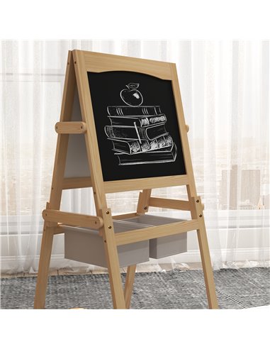 AIYAPLAY Kids Easel with Paper Roll, 3 in 1 Art Easel for Toddlers, Double-Sided Kids Whiteboard Blackboard w/ Storage Baskets, 