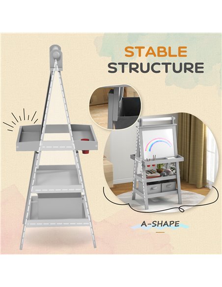 AIYAPLAY 3 in 1 Kids Easel Double-Sided Magnetic Whiteboard and Chalkboard with Paper Roll, Storage Baskets - Grey 3B0-012V80GY - pic 91970 | FastDaddyshop