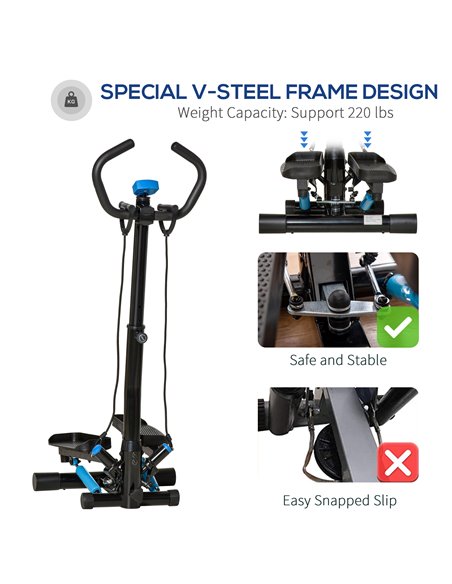 HOMCOM Adjustable Twist Stepper Fitness Step Machine, LCD Screen, Height-Adjust Handlebars, Home Gym, Black and Blue A90-279V01 - pic 92057 | FastDaddyshop