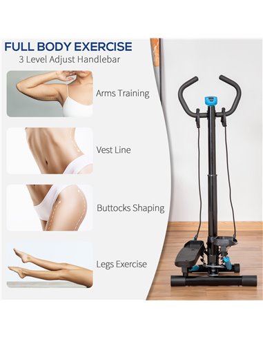 HOMCOM Adjustable Twist Stepper Fitness Step Machine, LCD Screen, Height-Adjust Handlebars, Home Gym, Black and Blue A90-279V01