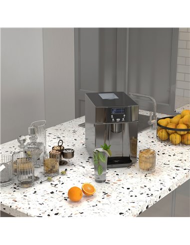 HOMCOM Ice Maker Machine and Water Dispenser, Counter Top Ice Cube Maker w/ 3L Tank, Adjustable Cube Size, 9 Ice Cubes per 6-10 