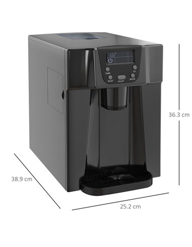 HOMCOM Ice Maker Machine and Water Dispenser, Counter Top Ice Cube Maker w/ 3L Tank, Adjustable Cube Size, 9 Ice Cubes per 6-10 