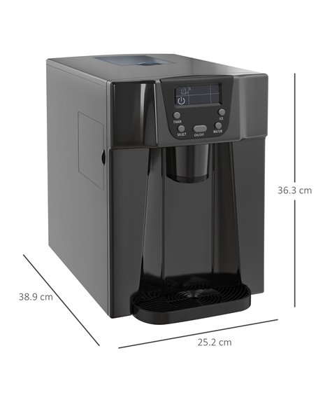 HOMCOM Ice Maker Machine and Water Dispenser, Counter Top Ice Cube Maker w/ 3L Tank, Adjustable Cube Size, 9 Ice Cubes per 6-10  - pic 92065 | FastDaddyshop