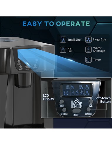 HOMCOM Ice Maker Machine and Water Dispenser, Counter Top Ice Cube Maker w/ 3L Tank, Adjustable Cube Size, 9 Ice Cubes per 6-10 