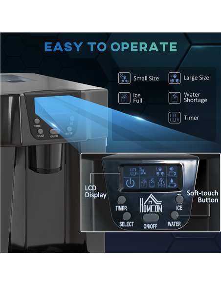 HOMCOM Ice Maker Machine and Water Dispenser, Counter Top Ice Cube Maker w/ 3L Tank, Adjustable Cube Size, 9 Ice Cubes per 6-10  - pic 92066 | FastDaddyshop