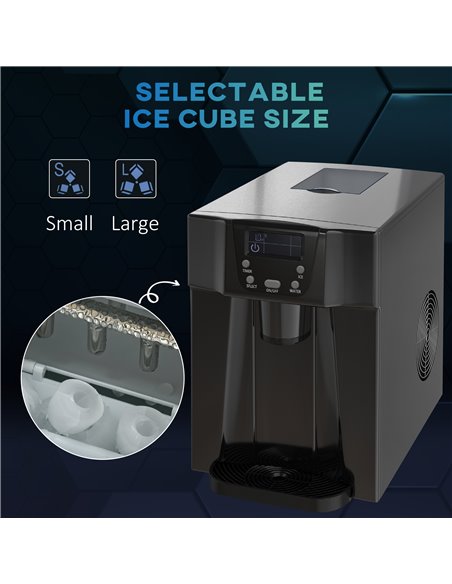 HOMCOM Ice Maker Machine and Water Dispenser, Counter Top Ice Cube Maker w/ 3L Tank, Adjustable Cube Size, 9 Ice Cubes per 6-10  - pic 92067 | FastDaddyshop