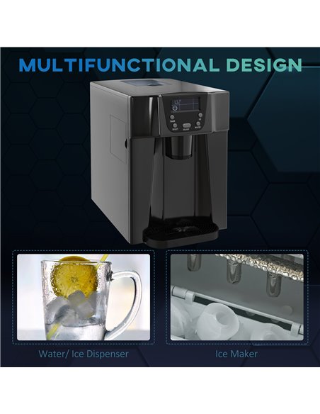 HOMCOM Ice Maker Machine and Water Dispenser, Counter Top Ice Cube Maker w/ 3L Tank, Adjustable Cube Size, 9 Ice Cubes per 6-10  - pic 92069 | FastDaddyshop