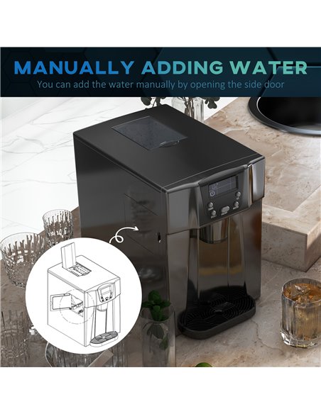 HOMCOM Ice Maker Machine and Water Dispenser, Counter Top Ice Cube Maker w/ 3L Tank, Adjustable Cube Size, 9 Ice Cubes per 6-10  - pic 92070 | FastDaddyshop