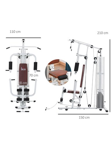 HOMCOM Multifunction Home Gym Weight Training Workout Station Fitness Strength Machine, White A91-134