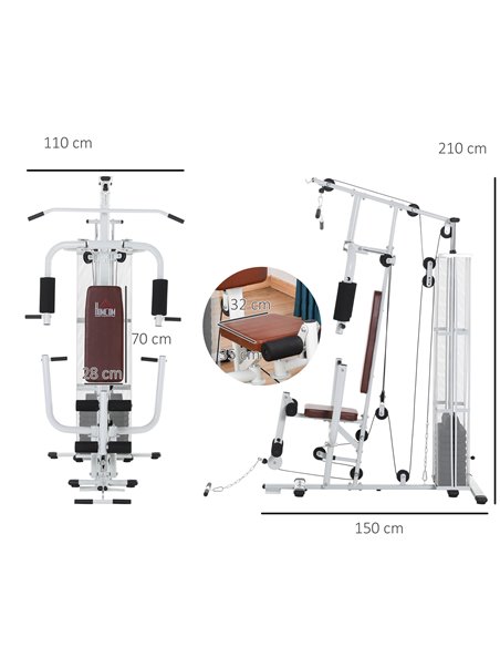 HOMCOM Multifunction Home Gym Weight Training Workout Station Fitness Strength Machine, White A91-134 - pic 92074 | FastDaddyshop