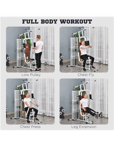 HOMCOM Multifunction Home Gym Weight Training Workout Station Fitness Strength Machine, White A91-134