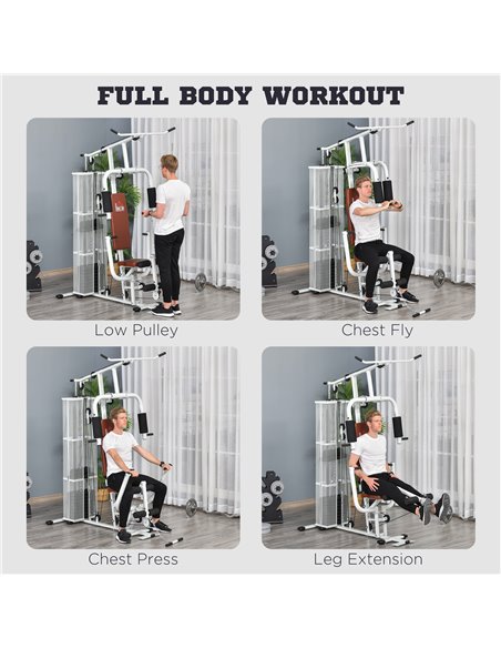 HOMCOM Multifunction Home Gym Weight Training Workout Station Fitness Strength Machine, White A91-134 - pic 92075 | FastDaddyshop