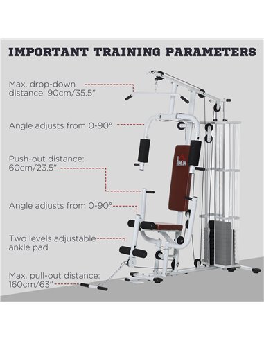HOMCOM Multifunction Home Gym Weight Training Workout Station Fitness Strength Machine, White A91-134