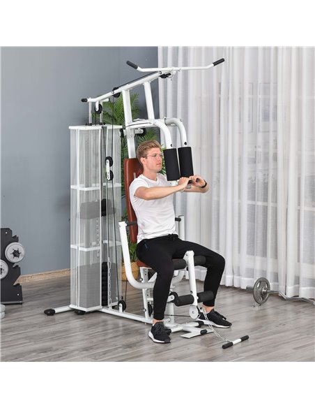 HOMCOM Multifunction Home Gym Weight Training Workout Station Fitness Strength Machine, White A91-134 - pic 92080 | FastDaddyshop