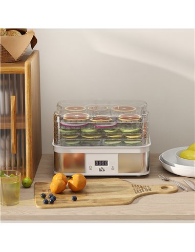 HOMCOM Food Dehydrator 5 Tier Dehydrator Machine, 245W Stainless Steel Food Dryer Machine w/ Adjustable Temperature, Timer & LCD