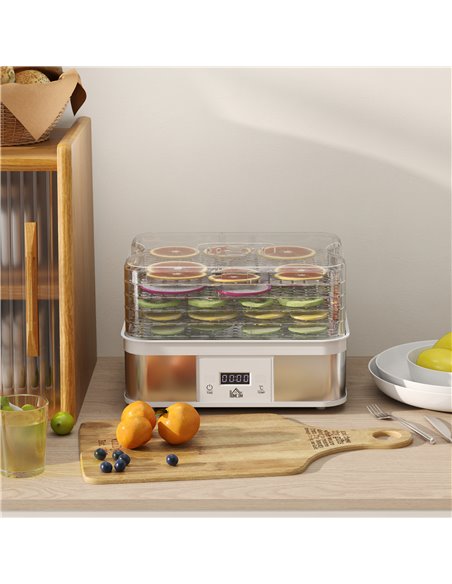 HOMCOM Food Dehydrator 5 Tier Dehydrator Machine, 245W Stainless Steel Food Dryer Machine w/ Adjustable Temperature, Timer & LCD - pic 92082 | FastDaddyshop