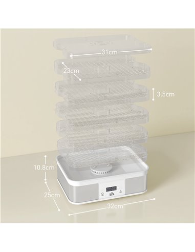 HOMCOM Food Dehydrator 5 Tier Dehydrator Machine, 245W Stainless Steel Food Dryer Machine w/ Adjustable Temperature, Timer & LCD