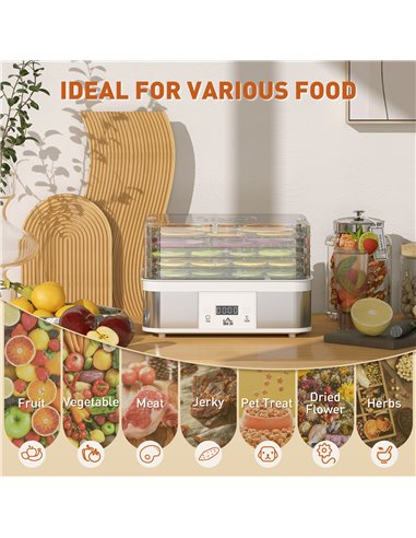 HOMCOM Food Dehydrator 5 Tier Dehydrator Machine, 245W Stainless Steel Food Dryer Machine w/ Adjustable Temperature, Timer & LCD