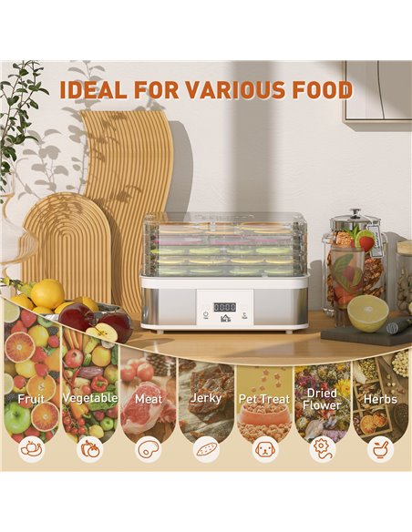 HOMCOM Food Dehydrator 5 Tier Dehydrator Machine, 245W Stainless Steel Food Dryer Machine w/ Adjustable Temperature, Timer & LCD - pic 92084 | FastDaddyshop