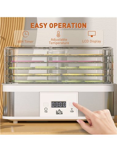 HOMCOM Food Dehydrator 5 Tier Dehydrator Machine, 245W Stainless Steel Food Dryer Machine w/ Adjustable Temperature, Timer & LCD