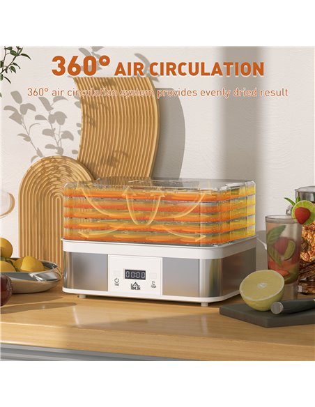 HOMCOM Food Dehydrator 5 Tier Dehydrator Machine, 245W Stainless Steel Food Dryer Machine w/ Adjustable Temperature, Timer & LCD - pic 92087 | FastDaddyshop