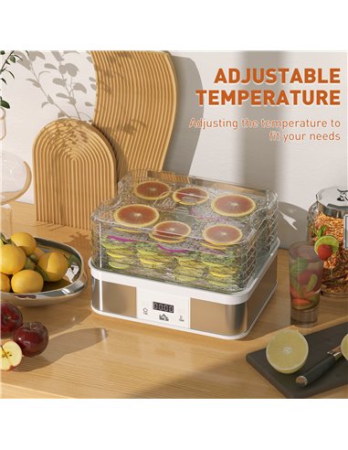 HOMCOM Food Dehydrator 5 Tier Dehydrator Machine, 245W Stainless Steel Food Dryer Machine w/ Adjustable Temperature, Timer & LCD