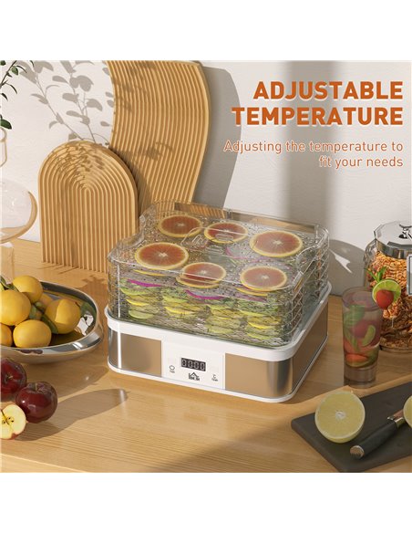 HOMCOM Food Dehydrator 5 Tier Dehydrator Machine, 245W Stainless Steel Food Dryer Machine w/ Adjustable Temperature, Timer & LCD - pic 92088 | FastDaddyshop