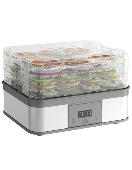 HOMCOM Food Dehydrator 5 Tier Dehydrator Machine, 245W Stainless Steel Food Dryer Machine w/ Adjustable Temperature, Timer & LCD - pic 92090 | FastDaddyshop