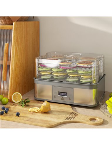 HOMCOM Food Dehydrator 5 Tier Dehydrator Machine, 245W Stainless Steel Food Dryer Machine w/ Adjustable Temperature, Timer & LCD