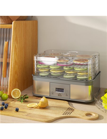 HOMCOM Food Dehydrator 5 Tier Dehydrator Machine, 245W Stainless Steel Food Dryer Machine w/ Adjustable Temperature, Timer & LCD - pic 92091 | FastDaddyshop