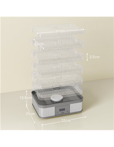 HOMCOM Food Dehydrator 5 Tier Dehydrator Machine, 245W Stainless Steel Food Dryer Machine w/ Adjustable Temperature, Timer & LCD