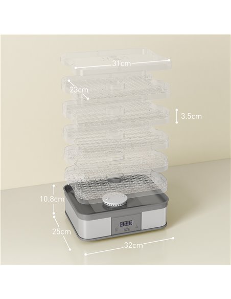 HOMCOM Food Dehydrator 5 Tier Dehydrator Machine, 245W Stainless Steel Food Dryer Machine w/ Adjustable Temperature, Timer & LCD - pic 92092 | FastDaddyshop