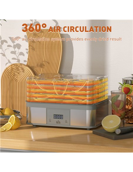 HOMCOM Food Dehydrator 5 Tier Dehydrator Machine, 245W Stainless Steel Food Dryer Machine w/ Adjustable Temperature, Timer & LCD - pic 92096 | FastDaddyshop