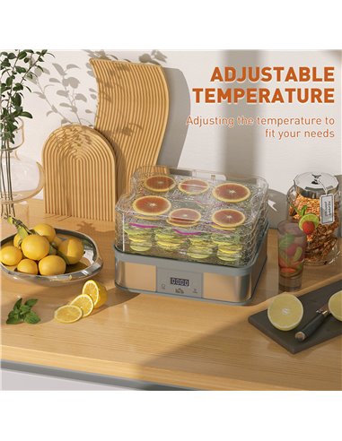HOMCOM Food Dehydrator 5 Tier Dehydrator Machine, 245W Stainless Steel Food Dryer Machine w/ Adjustable Temperature, Timer & LCD