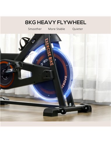 HOMCOM Exercise Bike, 8kg Flywheel Stationary Bike Indoor Cycling Machine with Adjustable Resistance Seat Handlebar, Black A90-1