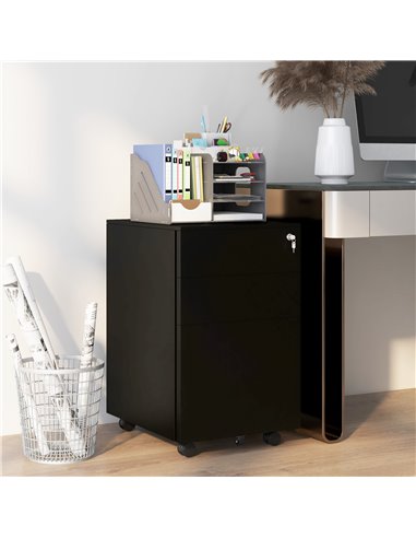Vinsetto 3-Drawer Vertical Filing Cabinet w/ Lock & Pencil Tray, Steel Mobile File Cabinet w/ Adjustable Hanging Bar for A4, Leg