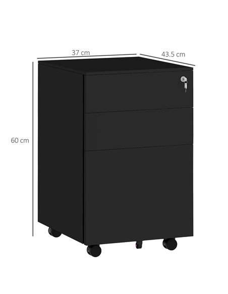 Vinsetto 3-Drawer Vertical Filing Cabinet w/ Lock & Pencil Tray, Steel Mobile File Cabinet w/ Adjustable Hanging Bar for A4, Leg - pic 92173 | FastDaddyshop