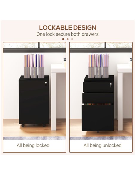 Vinsetto 3-Drawer Vertical Filing Cabinet w/ Lock & Pencil Tray, Steel Mobile File Cabinet w/ Adjustable Hanging Bar for A4, Leg - pic 92176 | FastDaddyshop