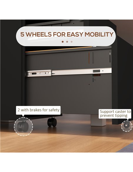 Vinsetto 3-Drawer Vertical Filing Cabinet w/ Lock & Pencil Tray, Steel Mobile File Cabinet w/ Adjustable Hanging Bar for A4, Leg - pic 92177 | FastDaddyshop