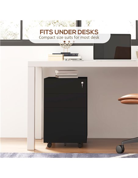 Vinsetto 3-Drawer Vertical Filing Cabinet w/ Lock & Pencil Tray, Steel Mobile File Cabinet w/ Adjustable Hanging Bar for A4, Leg - pic 92178 | FastDaddyshop